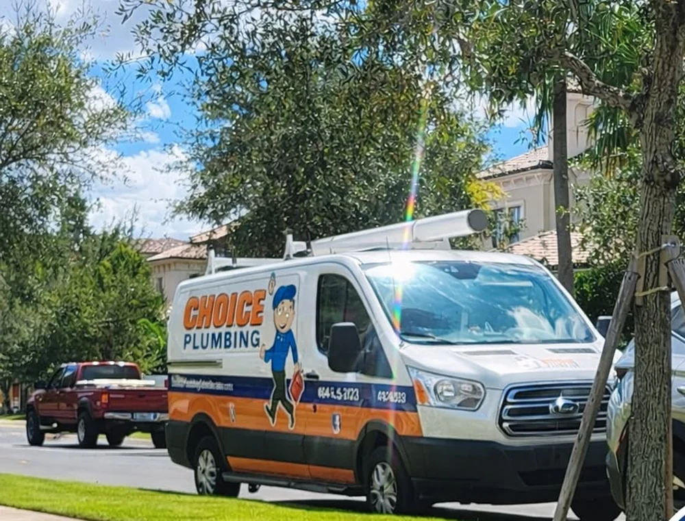 Choice Plumbing Orlando branded service van parked in a Winter Garden FL neighborhood — local licensed plumber serving all of Winter Garden