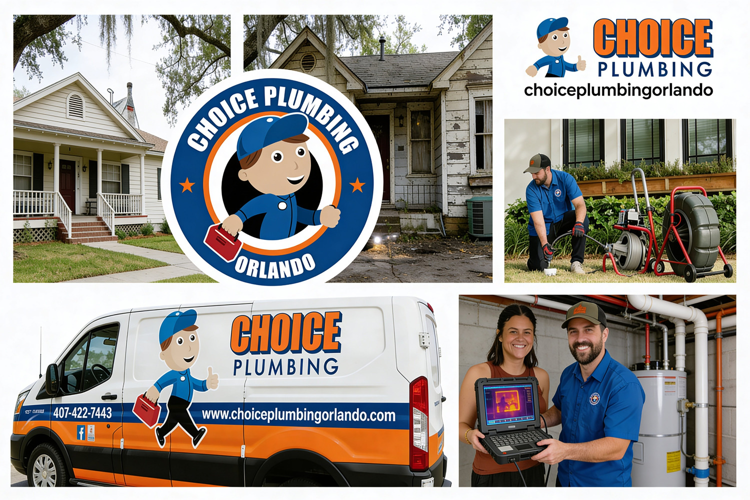 Choice Plumbing Orlando licensed plumber services in Winter Park — sewer camera inspection, drain cleaning, leak detection, water heater service, and cast iron pipe replacement for older Winter Park homes. Florida CFC1426822 family-owned local plumber serving Winter Park Pines, Lakemont, Olde Winter Park, Aloma, College Park, Maitland, and all 32789 32792 32803 neighborhoods