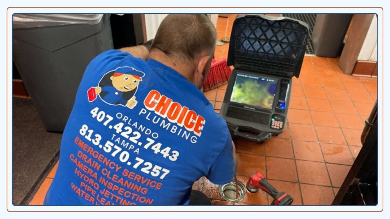 Plumber performing a camera inspection of a drain using specialized equipment.